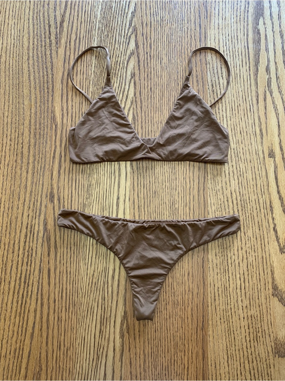 MAI Minimal Brown Triangle Bikini Set — Soft Stretch Swim Top & Cheeky Bottom